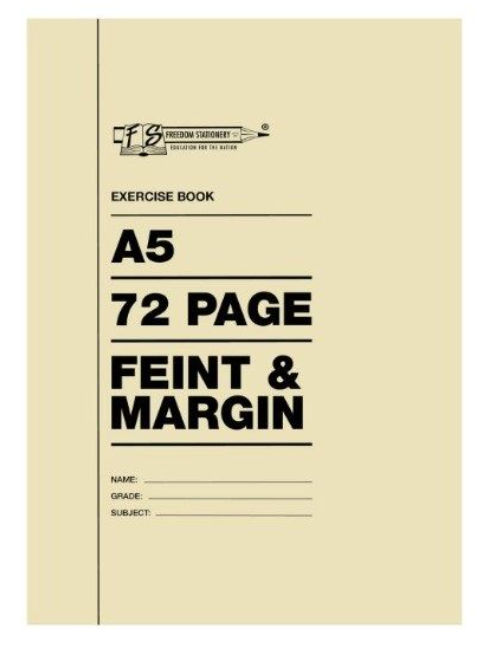 Freedom Stationery- A5 72 Page Feint & Margin Exercise Book
