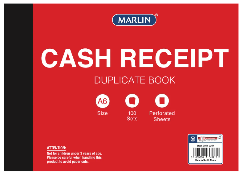 Marlin A6 Carbon Duplicate Cash Receipt Book