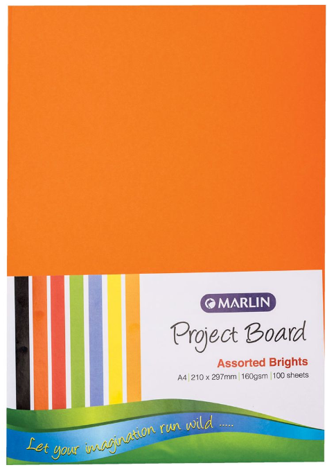 Marlin - 100 A4 Project Boards 160gsm - Bright Assorted