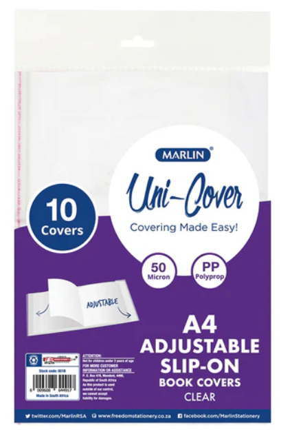 Marlin 10Pk A4 Adjustable Slip On Book Cover Clear