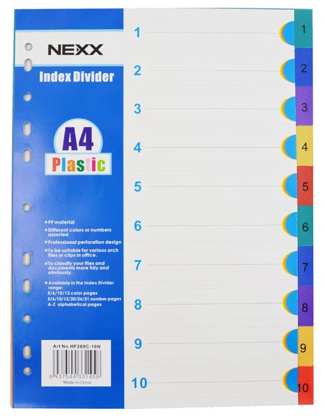 Nexx A4 PVC Index Tabs Numbered 1-10
